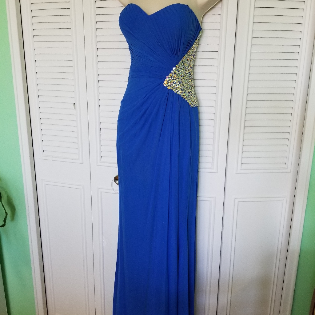 La Femme Strapless Blue Evening Gown Sz 12